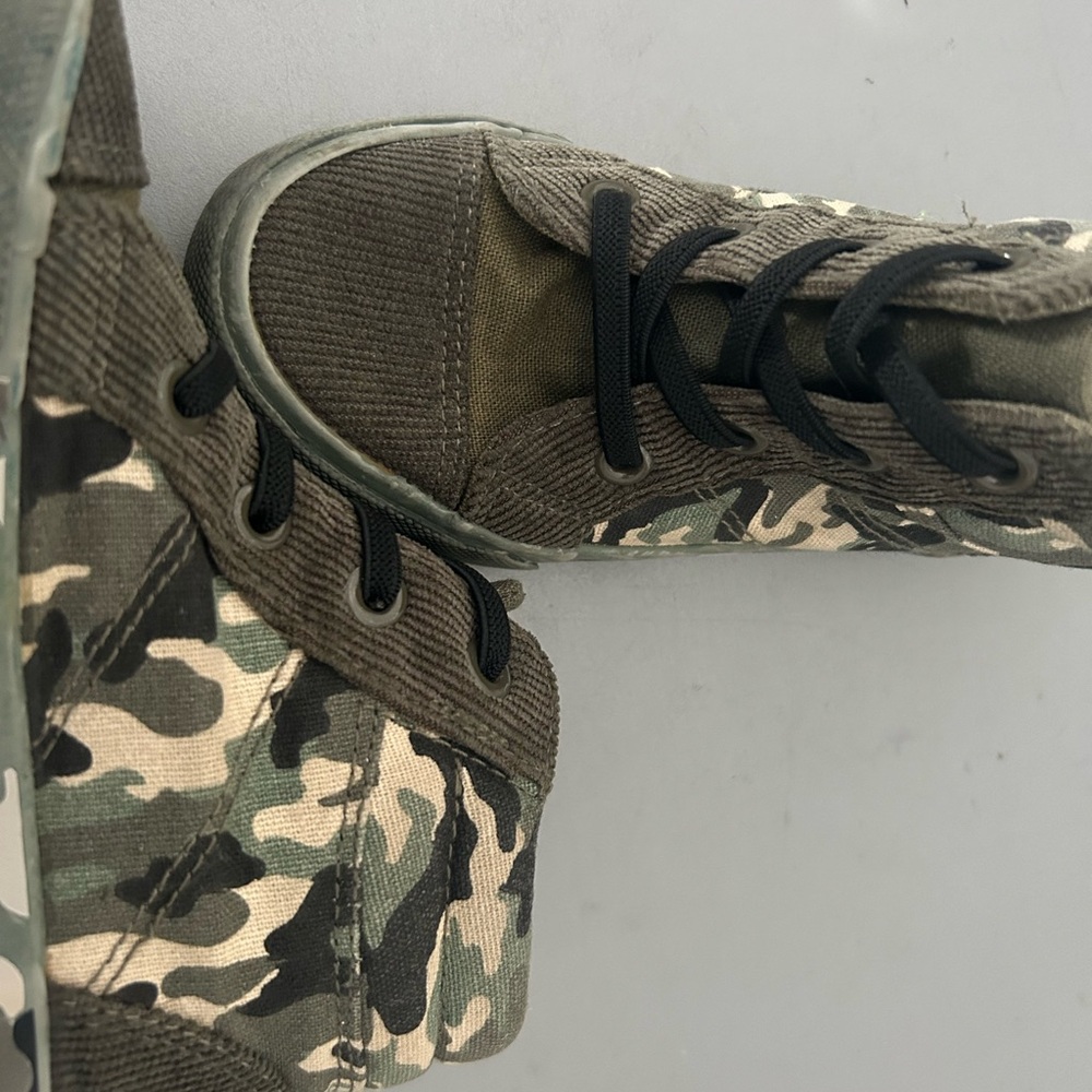 Green and Black Camouflage High-Top Sneakers